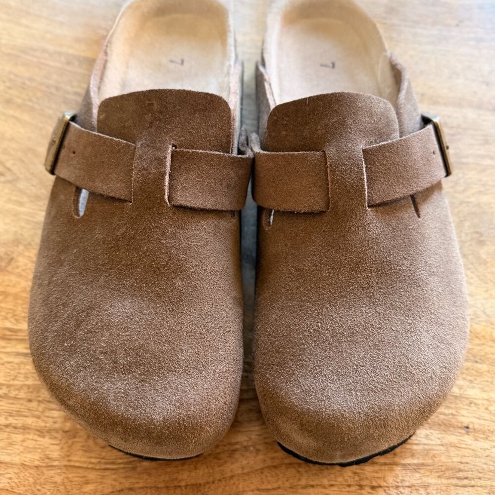 Quince Water Repellent Suede Clog Mule - Cafe Size 7 - Picture 3 of 5